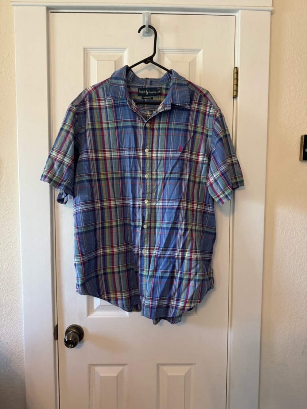 Ralph Lauren Classic Fit Plaid Button Shirt Men’s XXL Blue Short Sleeve Cotton